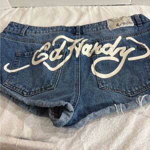Ed Hardy denim shorts skull artwork ED HARDY stencil on the back size 32